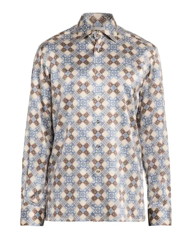 Stefano Ricci Men 's Silk Geometric Cross Sport Shirt