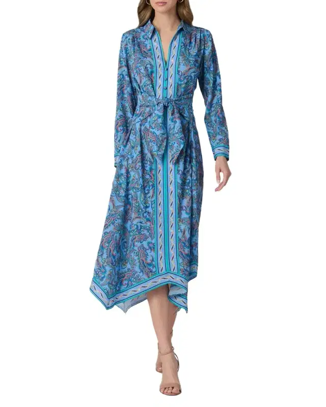 Adair Paisley-Print Handkerchief Midi Dress