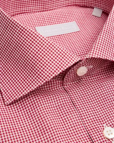 Stefano Ricci Men's Cotton and Linen Micro-Gingham Dress Shirt | Thumbnail 2 Stefano Ricci Men's Cotton and Linen Micro-Gingham Dress Shirt | Thumbnail 2