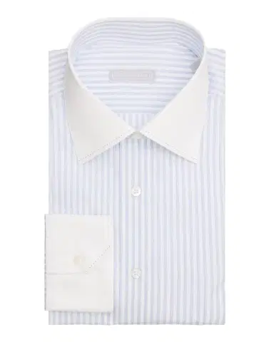 Stefano Ricci Men's Contrast Collar and Cuff Cotton Stripe Dress Shirt | Thumbnail 1 Stefano Ricci Men's Contrast Collar and Cuff Cotton Stripe Dress Shirt | Thumbnail 1