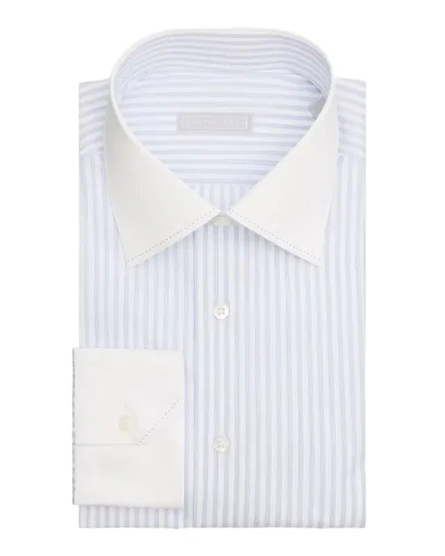 Stefano Ricci Men 's Contrast Collar and Cuff Cotton Stripe Dress Shirt