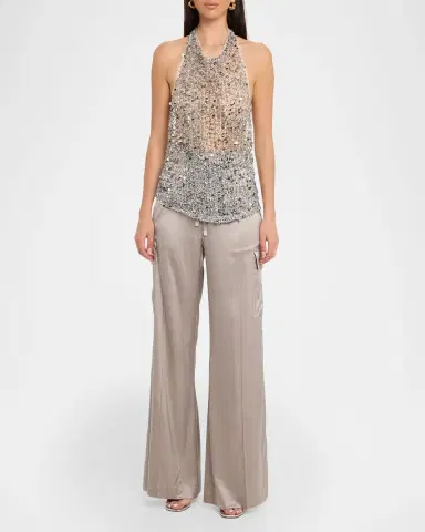 Lapointe Sequined Net Mesh Halter Top | Thumbnail 2