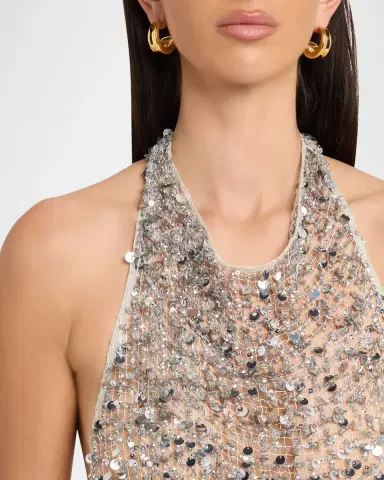 Lapointe Sequined Net Mesh Halter Top | Thumbnail 5