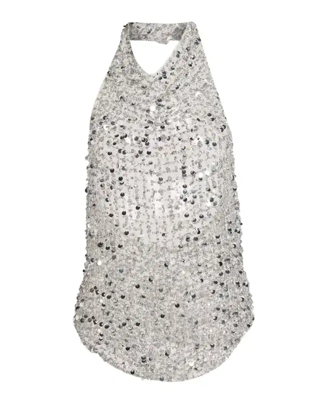 LAPOINTE Sequined Net Mesh Halter Top