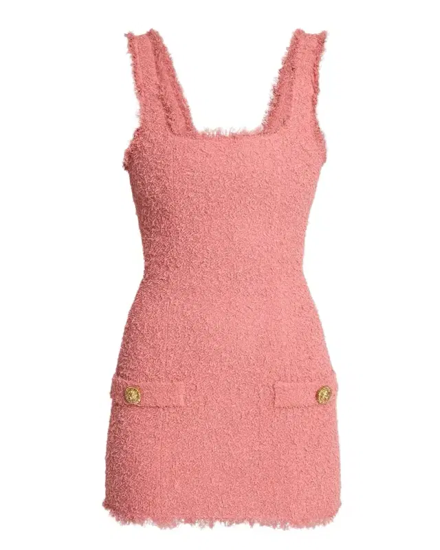 2-Pockets Eyelash Tweed Mini Dress