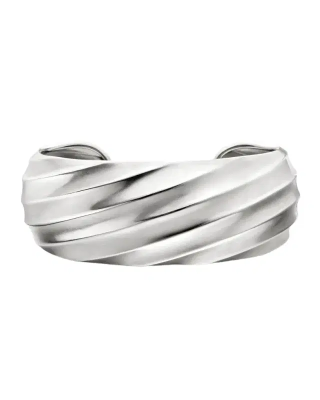 Cable Edge Cuff Bracelet in Silver