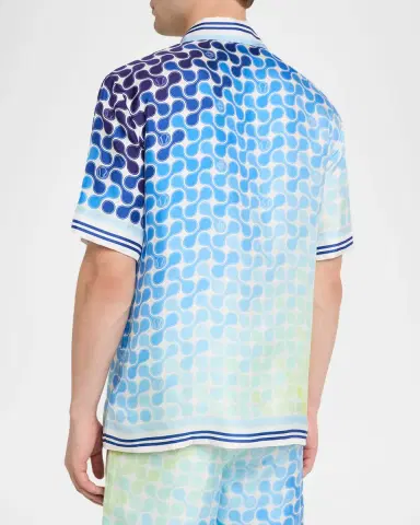 CASABLANCA Men 's Silk Gradient Tennis Tile Short-Sleeve Shirt | Thumbnail 3 CASABLANCA Men 's Silk Gradient Tennis Tile Short-Sleeve Shirt | Thumbnail 3