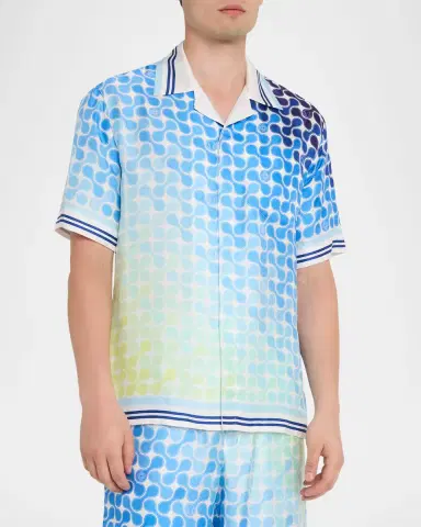 CASABLANCA Men 's Silk Gradient Tennis Tile Short-Sleeve Shirt | Thumbnail 4 CASABLANCA Men 's Silk Gradient Tennis Tile Short-Sleeve Shirt | Thumbnail 4