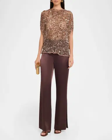 Lapointe Sequined Net Mesh Cap-Sleeve Top | Thumbnail 2