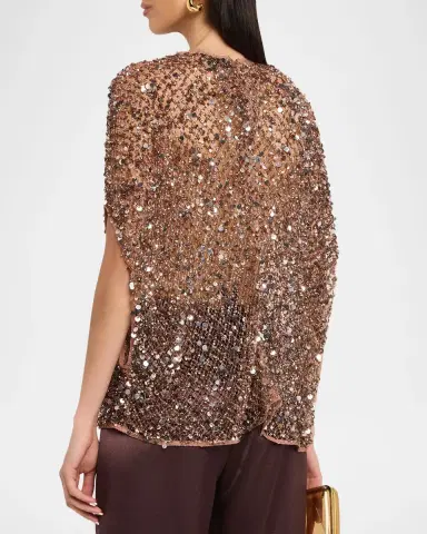Lapointe Sequined Net Mesh Cap-Sleeve Top | Thumbnail 3