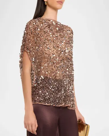 Lapointe Sequined Net Mesh Cap-Sleeve Top | Thumbnail 4