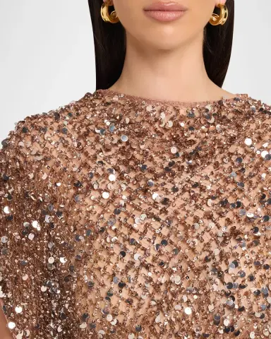 Lapointe Sequined Net Mesh Cap-Sleeve Top | Thumbnail 5
