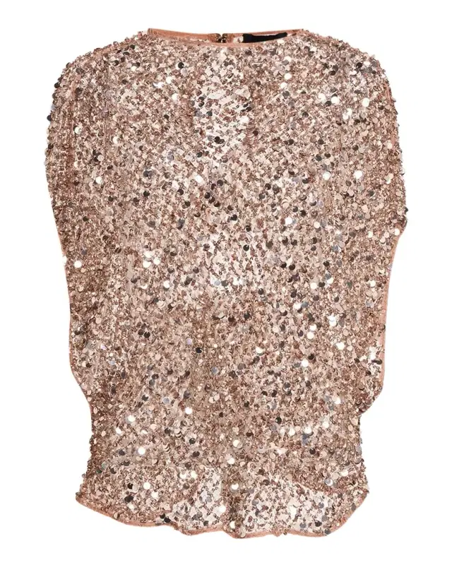 LAPOINTE Sequined Net Mesh Cap-Sleeve Top
