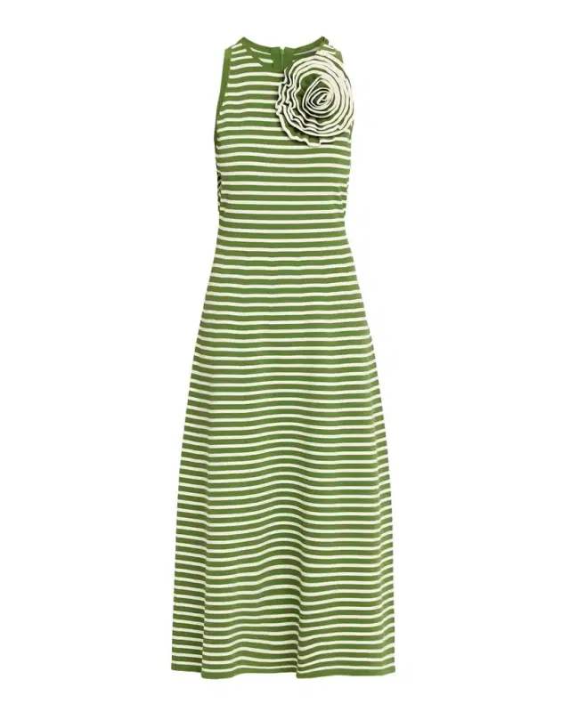 Rose Striped Knit Halter Ankle Dress