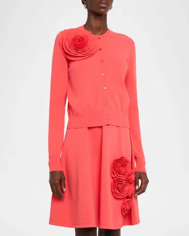Lela Rose Rose Detail Knit Crewneck Cardigan | Thumbnail 4