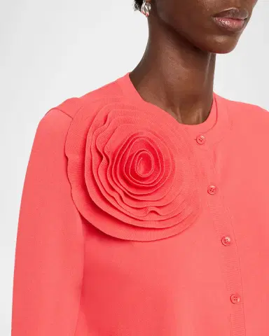 Lela Rose Rose Detail Knit Crewneck Cardigan | Thumbnail 5