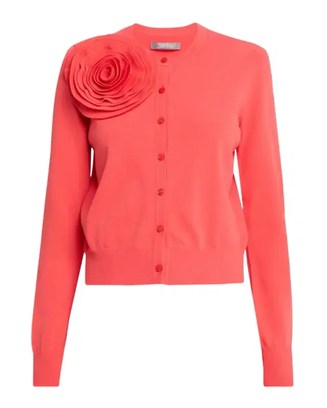 Rose Detail Knit Crewneck Cardigan