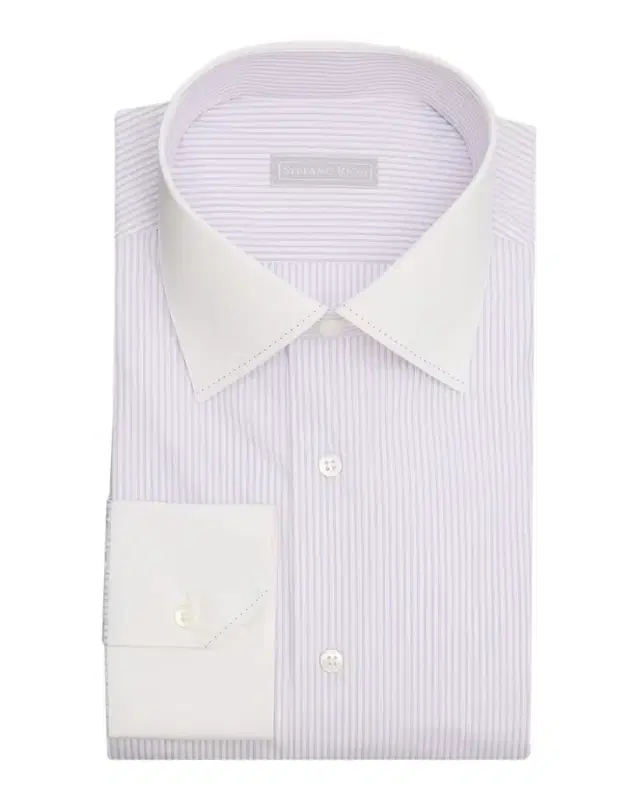 Stefano Ricci Men 's Contrast Collar and Cuff Cotton Stripe Dress Shirt