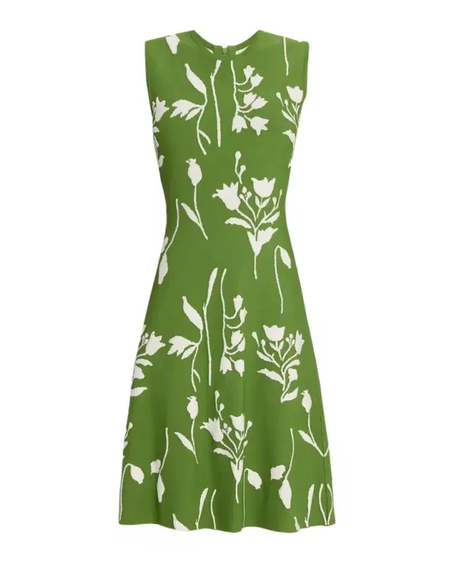 Floral Jacquard Knit Sleeveless A-Line Dress