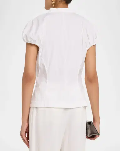 Lela Rose V-Neck Cotton Poplin Button-Down Shirt | Thumbnail 3 Lela Rose V-Neck Cotton Poplin Button-Down Shirt | Thumbnail 3