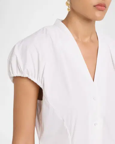 Lela Rose V-Neck Cotton Poplin Button-Down Shirt | Thumbnail 5 Lela Rose V-Neck Cotton Poplin Button-Down Shirt | Thumbnail 5