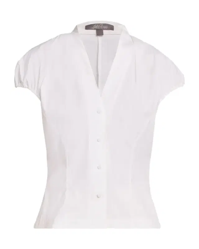 V-Neck Cotton Poplin Button-Down Shirt