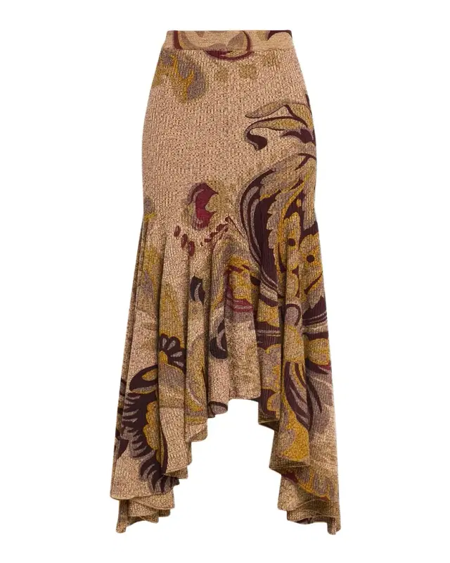 Etro Floral-Print Rib Knit Maxi Mermaid Skirt