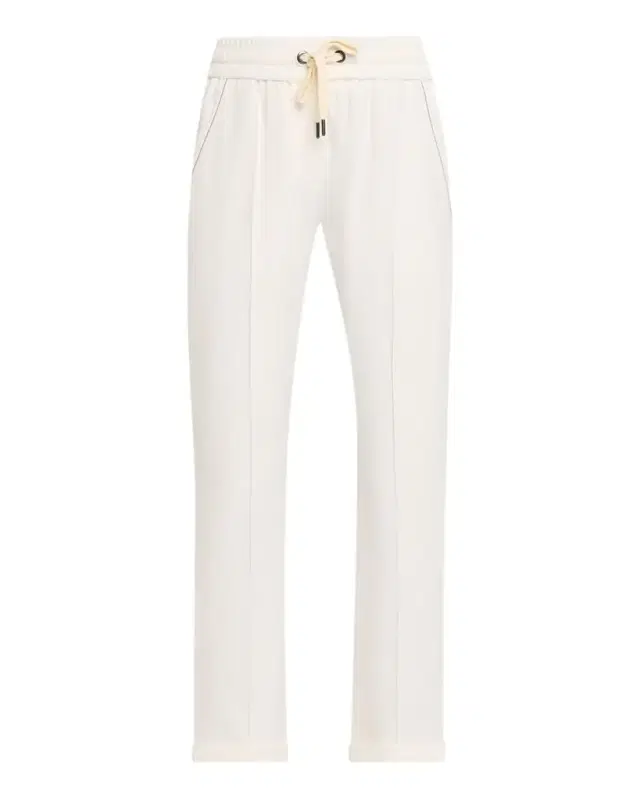 Monili-Trim Cotton Slim-Leg Ankle Drawstring Pants