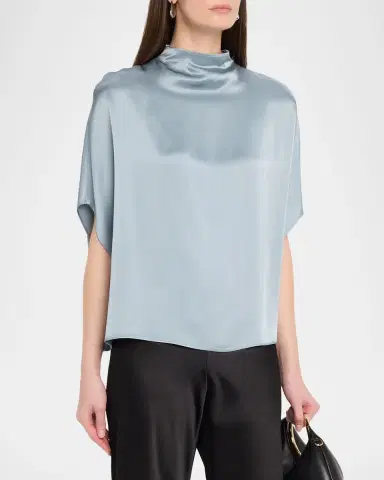 LAPOINTE Fluid Mock-Neck Satin Cape Tee | Thumbnail 4 LAPOINTE Fluid Mock-Neck Satin Cape Tee | Thumbnail 4