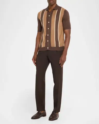 Isaia Men's Mulberry Silk Striped Polo Sweater | Thumbnail 2
