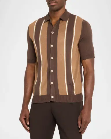 Isaia Men's Mulberry Silk Striped Polo Sweater | Thumbnail 4