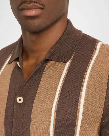 Isaia Men's Mulberry Silk Striped Polo Sweater | Thumbnail 5