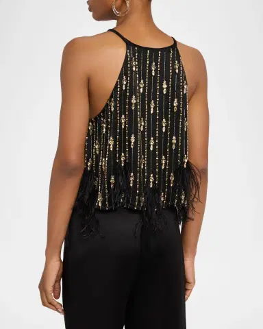 Lapointe Embellished Satin Crop Halter Top | Thumbnail 3
