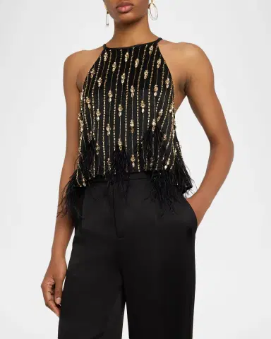 Lapointe Embellished Satin Crop Halter Top | Thumbnail 4