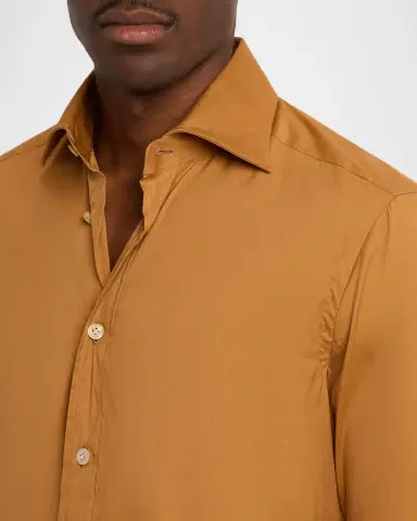 Kiton Men's Solid Cotton Sport Shirt | Thumbnail 5 Kiton Men's Solid Cotton Sport Shirt | Thumbnail 5