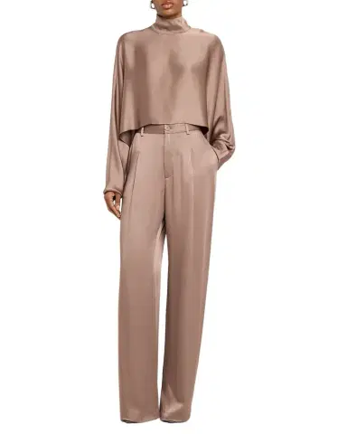 Lapointe High-Rise Pleated Satin Wide-Leg Pants | Thumbnail 1 Lapointe High-Rise Pleated Satin Wide-Leg Pants | Thumbnail 1