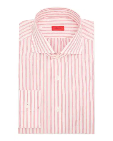 Isaia Men's Candy Stripe Cotton and Linen Dress Shirt | Thumbnail 3