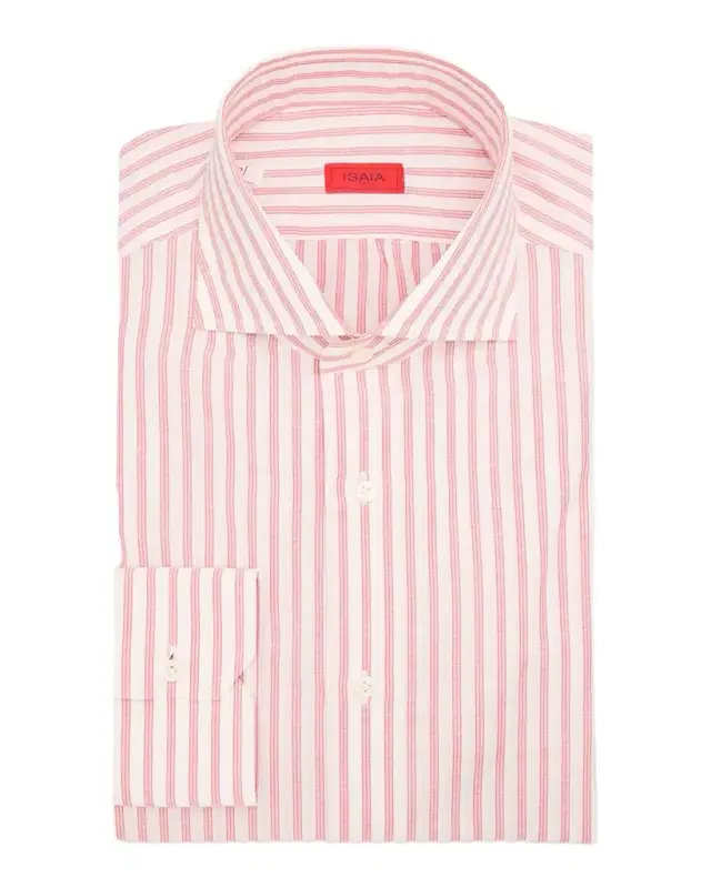 Men 's Candy Stripe Cotton and Linen Dress Shirt