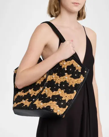 BTB Los Angeles Jenson Floral Crochet Raffia Tote Bag | Thumbnail 2 BTB Los Angeles Jenson Floral Crochet Raffia Tote Bag | Thumbnail 2