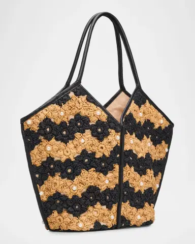BTB Los Angeles Jenson Floral Crochet Raffia Tote Bag | Thumbnail 3 BTB Los Angeles Jenson Floral Crochet Raffia Tote Bag | Thumbnail 3