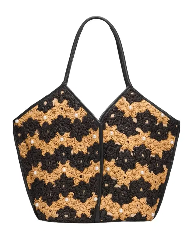 BTB Los Angeles Jenson Floral Crochet Raffia Tote Bag