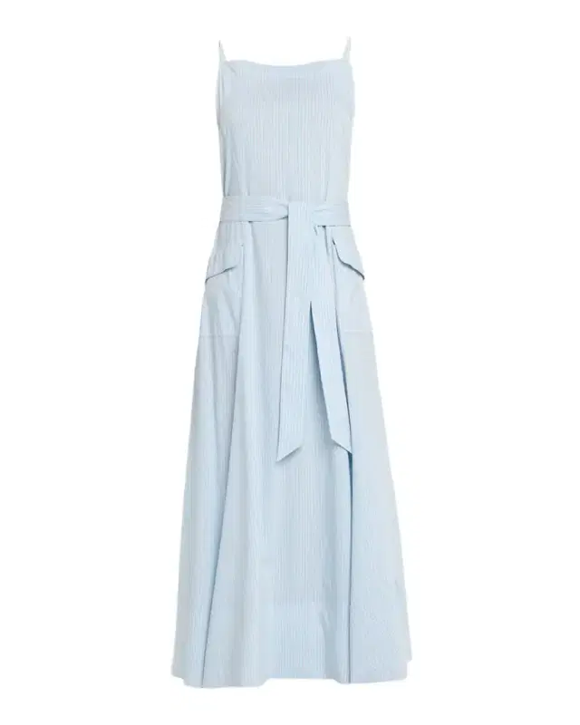 Striped Cotton Poplin Belted Midi Dress