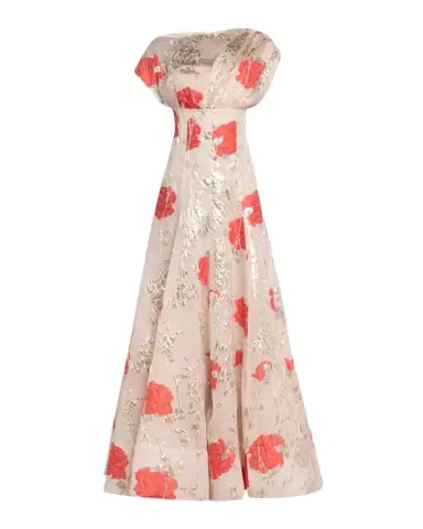 Lela Rose Metallic Floral Fil Coupe Cap-Sleeve Gown | Thumbnail 1 Lela Rose Metallic Floral Fil Coupe Cap-Sleeve Gown | Thumbnail 1