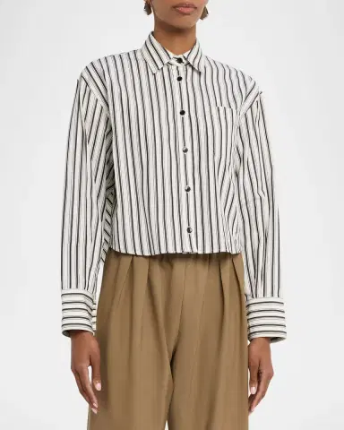 MARIA MCMANUS Striped Cotton Crop Button-Down Shirt | Thumbnail 4