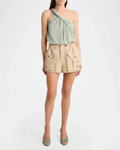Balmain One-Shoulder Twisted Silk Crepe Top | Thumbnail 2 Balmain One-Shoulder Twisted Silk Crepe Top | Thumbnail 2