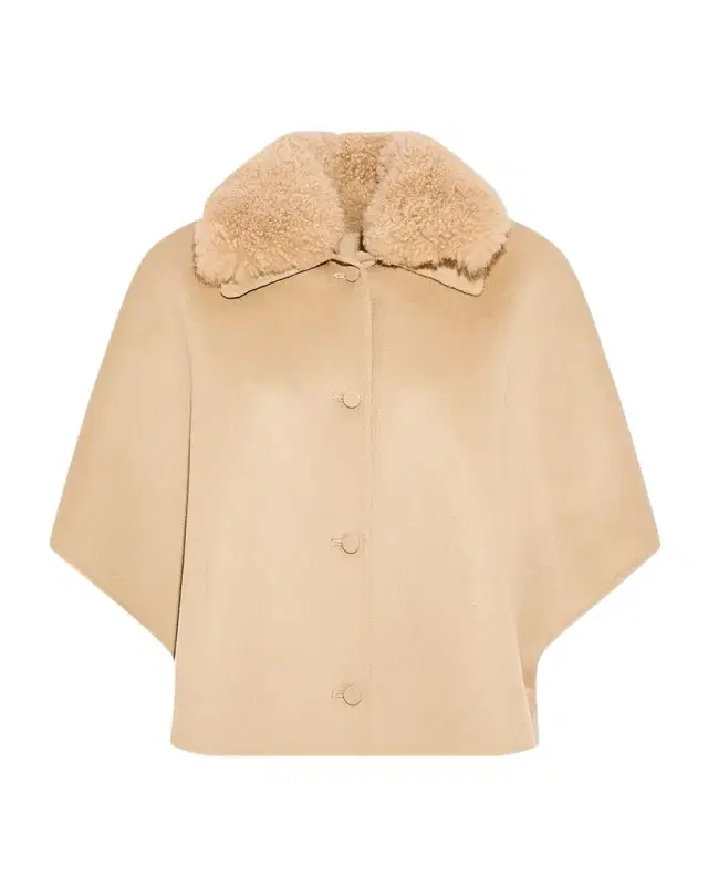 Yves Salomon Cashmere-Blend Cape with Removable Shearling Collar