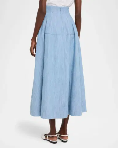 Lela Rose Denim A-Line Midi Skirt | Thumbnail 3 Lela Rose Denim A-Line Midi Skirt | Thumbnail 3