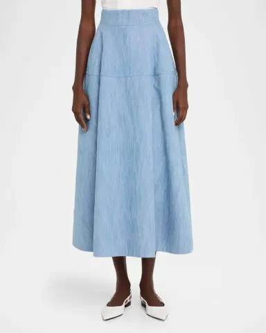 Lela Rose Denim A-Line Midi Skirt | Thumbnail 4 Lela Rose Denim A-Line Midi Skirt | Thumbnail 4