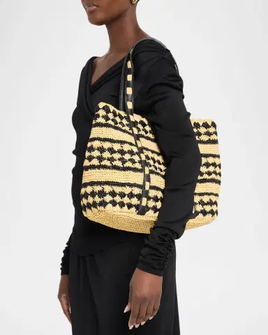 BTB Los Angeles Mae Two-Tone Raffia Tote Bag | Thumbnail 2