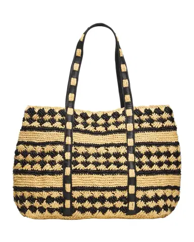 BTB Los Angeles Mae Two-Tone Raffia Tote Bag | Thumbnail 1